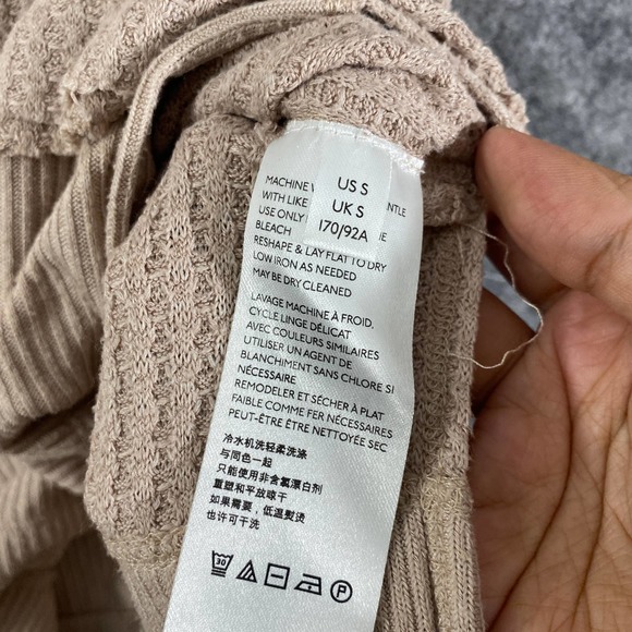 Free People Thermal Top Small Sand Beige Waffle Knit Long Sleeve Oversized - Picture 12 of 14